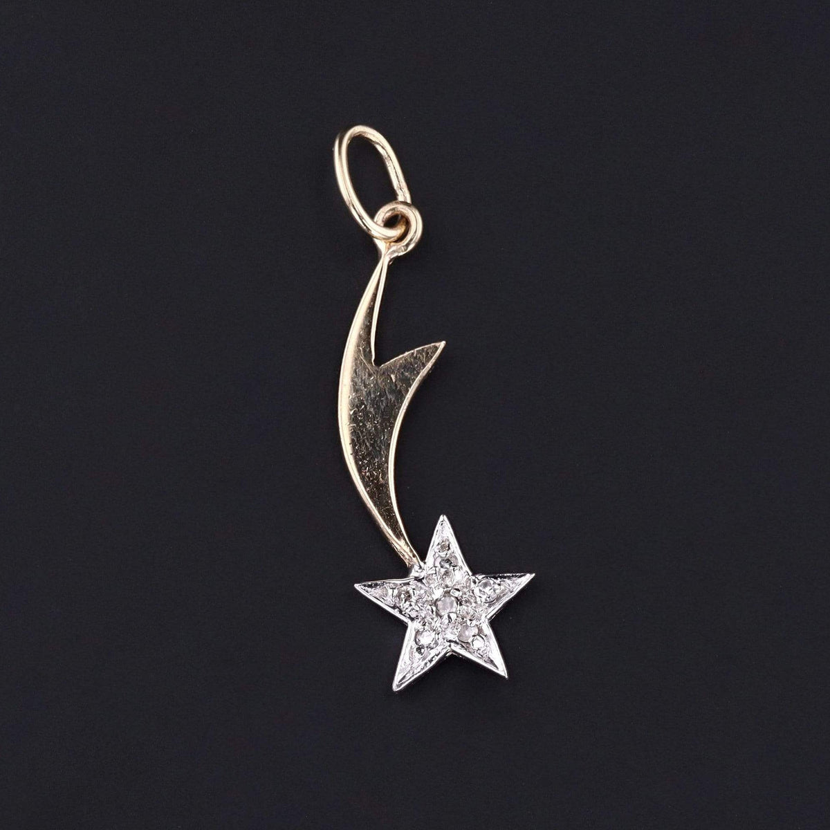 Vintage Shooting Star Charm | 14k Yellow &amp; White Gold Charm - Trademark Antiques