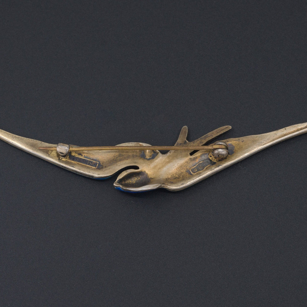 Vintage Silver Swallow Brooch | Blue Enamel Swallow Brooch - Trademark Antiques