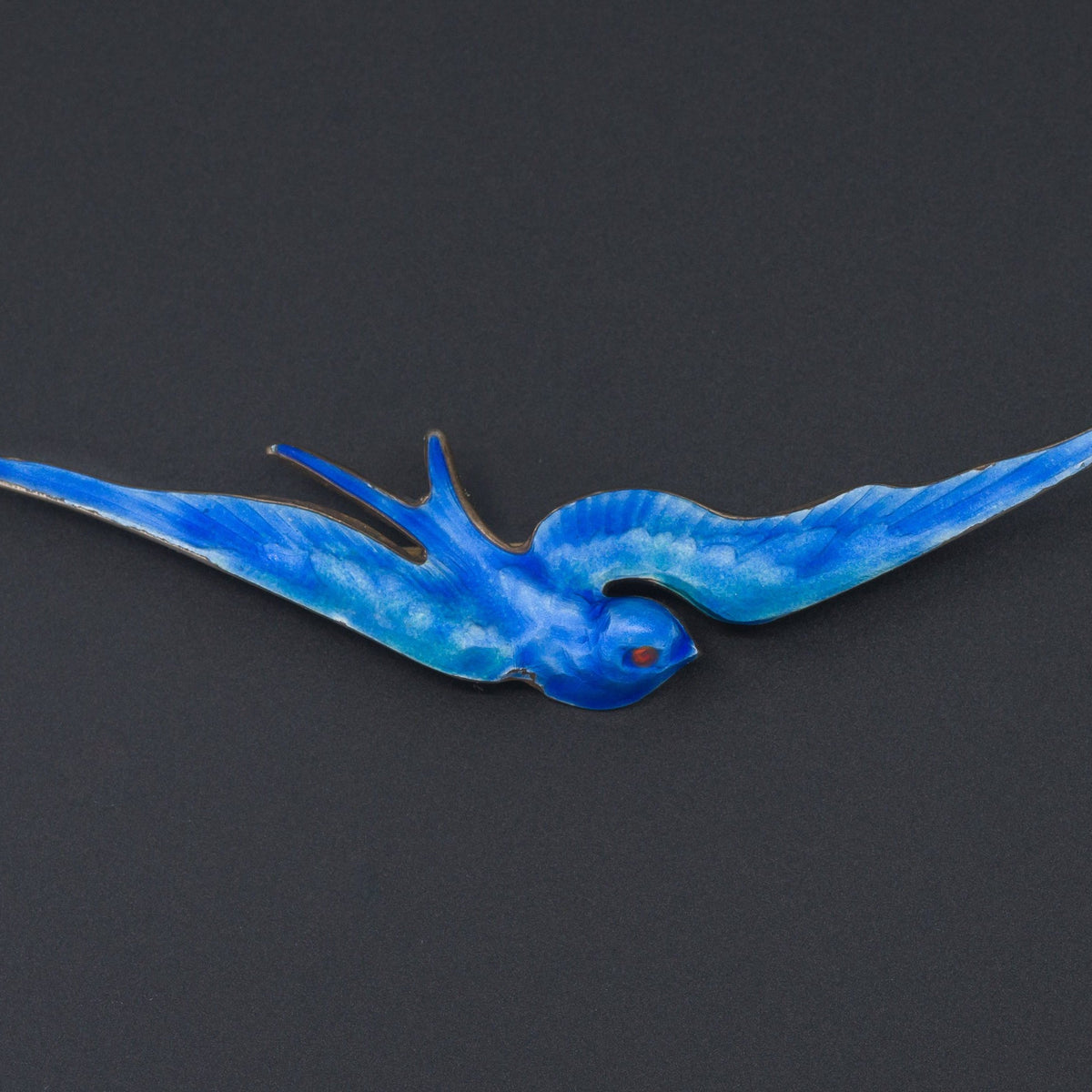 Vintage Silver Swallow Brooch | Blue Enamel Swallow Brooch - Trademark Antiques