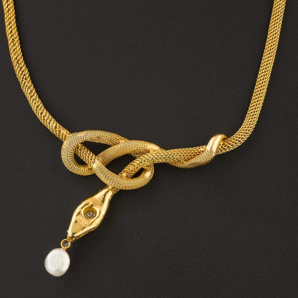 Vintage Snake Necklace | Diamond &amp; Pearl Snake Necklace - Trademark Antiques