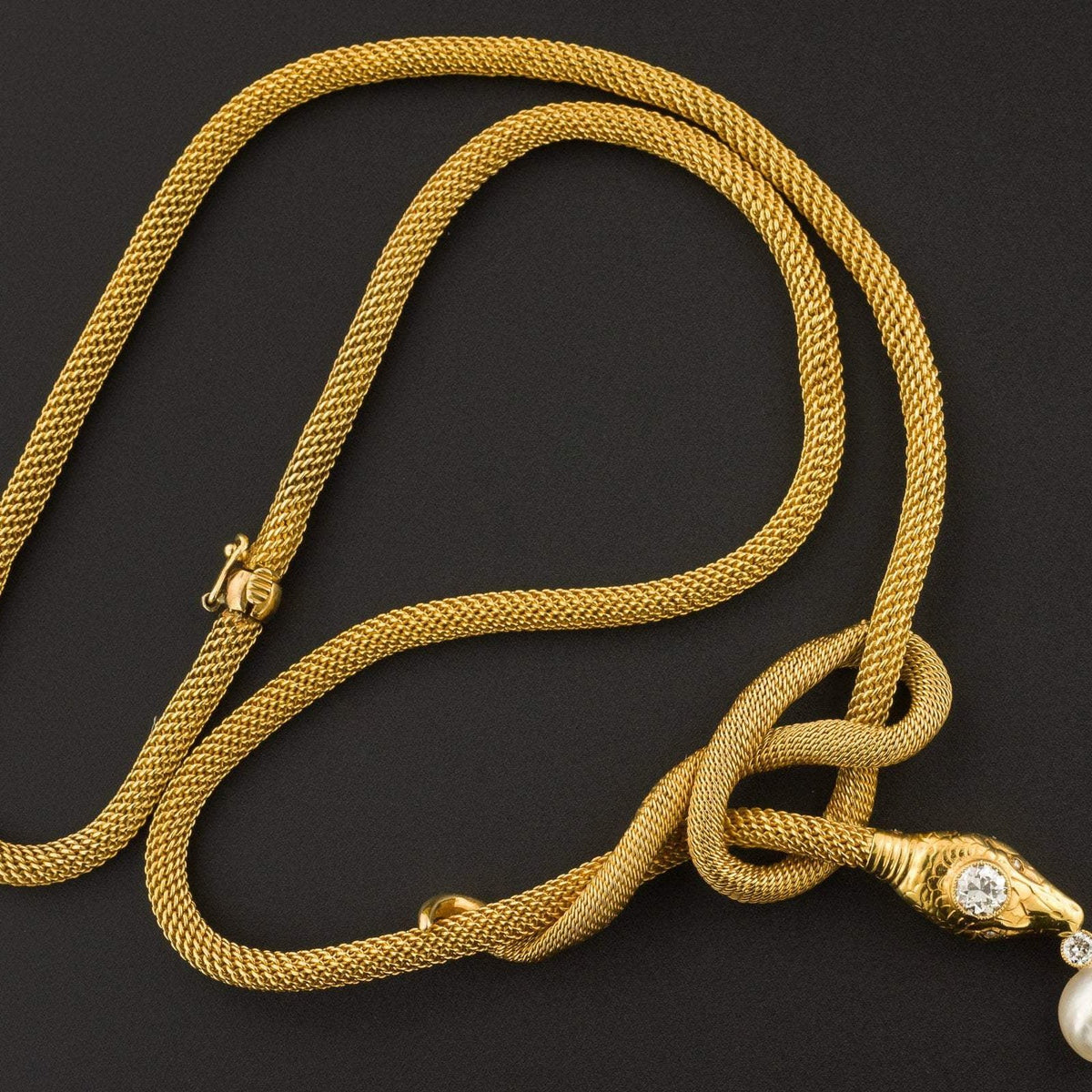 Vintage Snake Necklace | Diamond &amp; Pearl Snake Necklace - Trademark Antiques