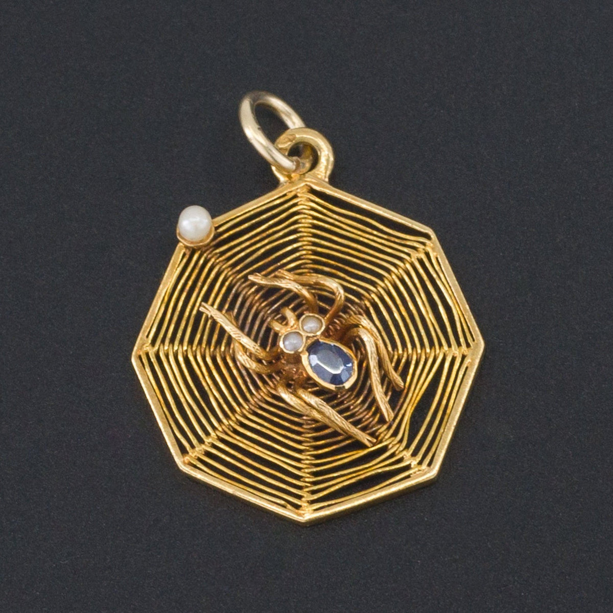 Vintage Spider on Web | 14k Gold Spider Pendant - Trademark Antiques