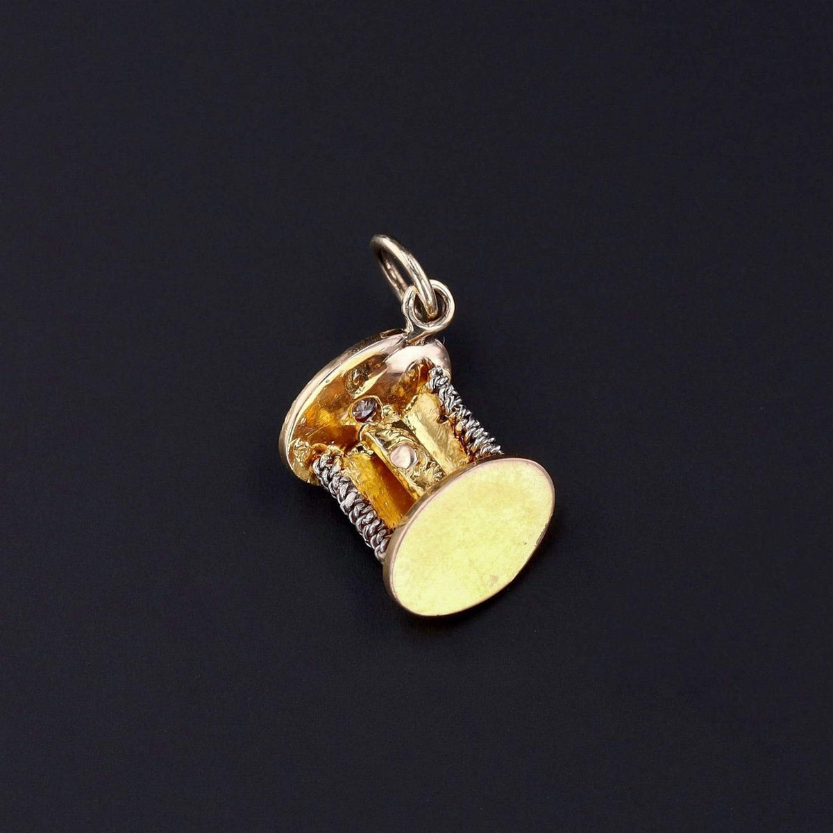 Vintage Spool of Thread Charm with Diamond | 14k Gold &amp; Enamel Sewing Charm - Trademark Antiques
