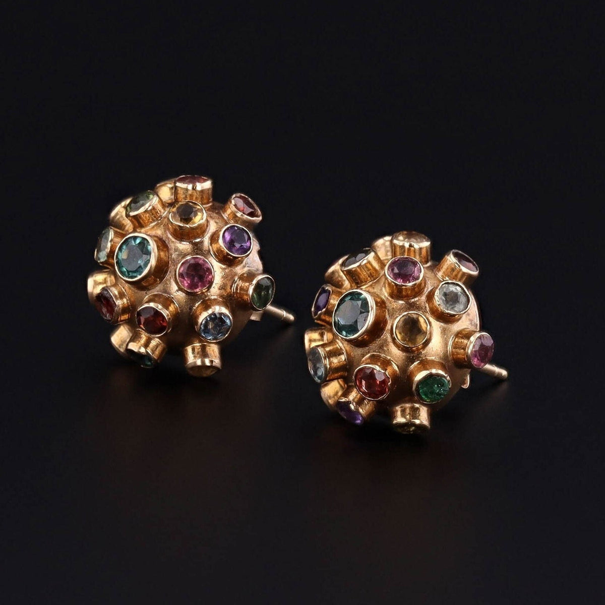 Vintage Sputnik Stud Earrings of 18k Gold and Assorted Gemstones - Trademark Antiques