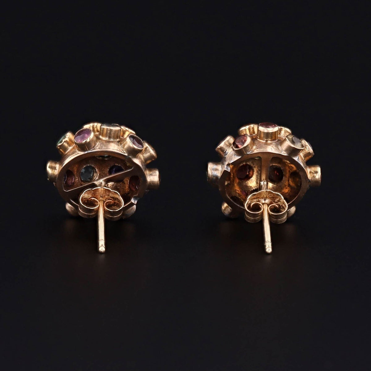 Vintage Sputnik Stud Earrings of 18k Gold and Assorted Gemstones - Trademark Antiques