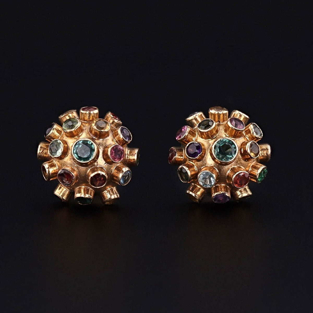 Vintage Sputnik Stud Earrings of 18k Gold and Assorted Gemstones - Trademark Antiques