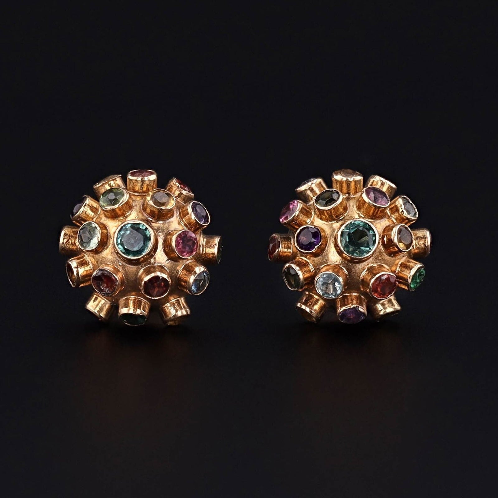 Vintage Sputnik Stud Earrings of 18k Gold and Assorted Gemstones - Trademark Antiques