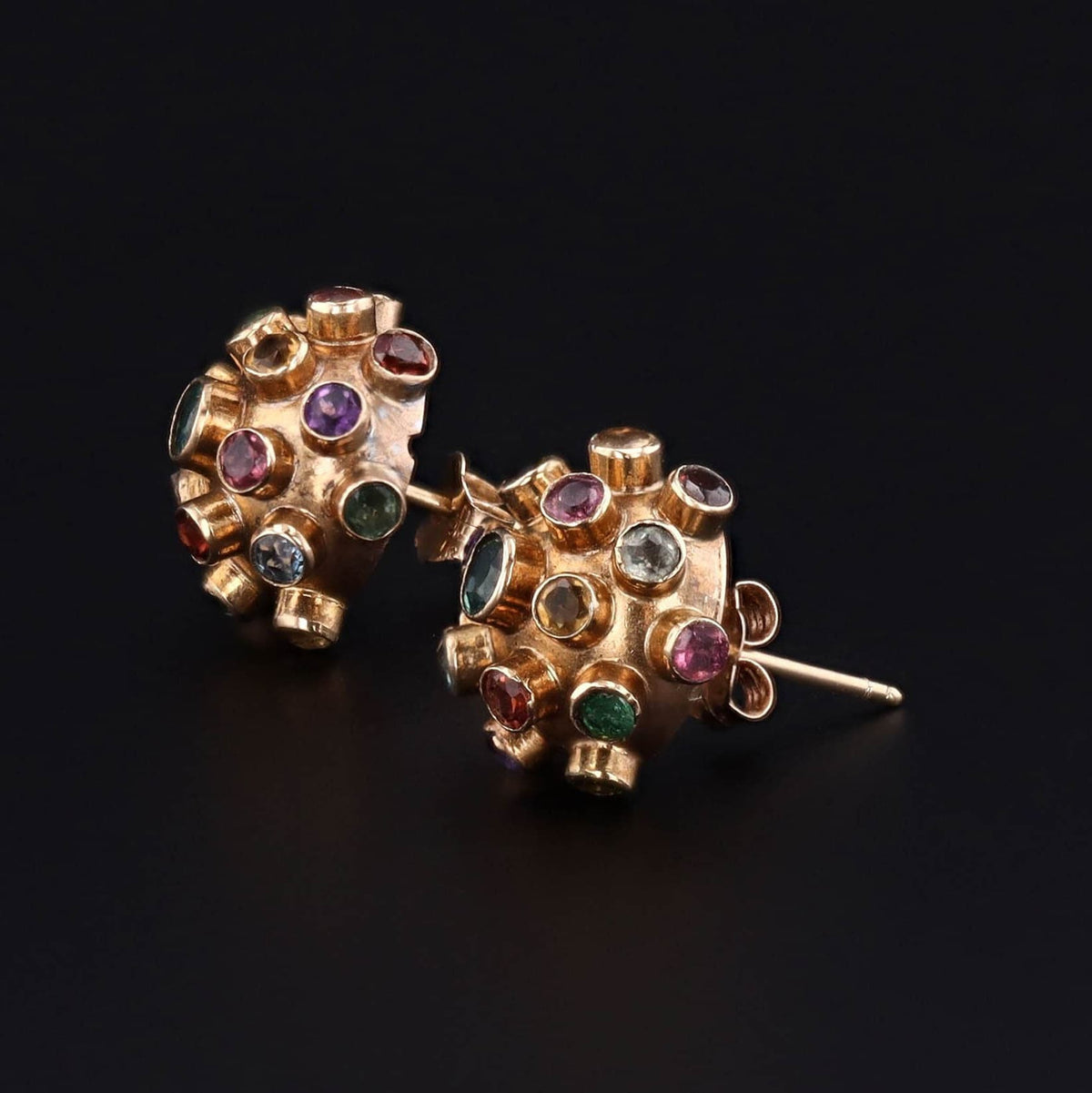 Vintage Sputnik Stud Earrings of 18k Gold and Assorted Gemstones - Trademark Antiques