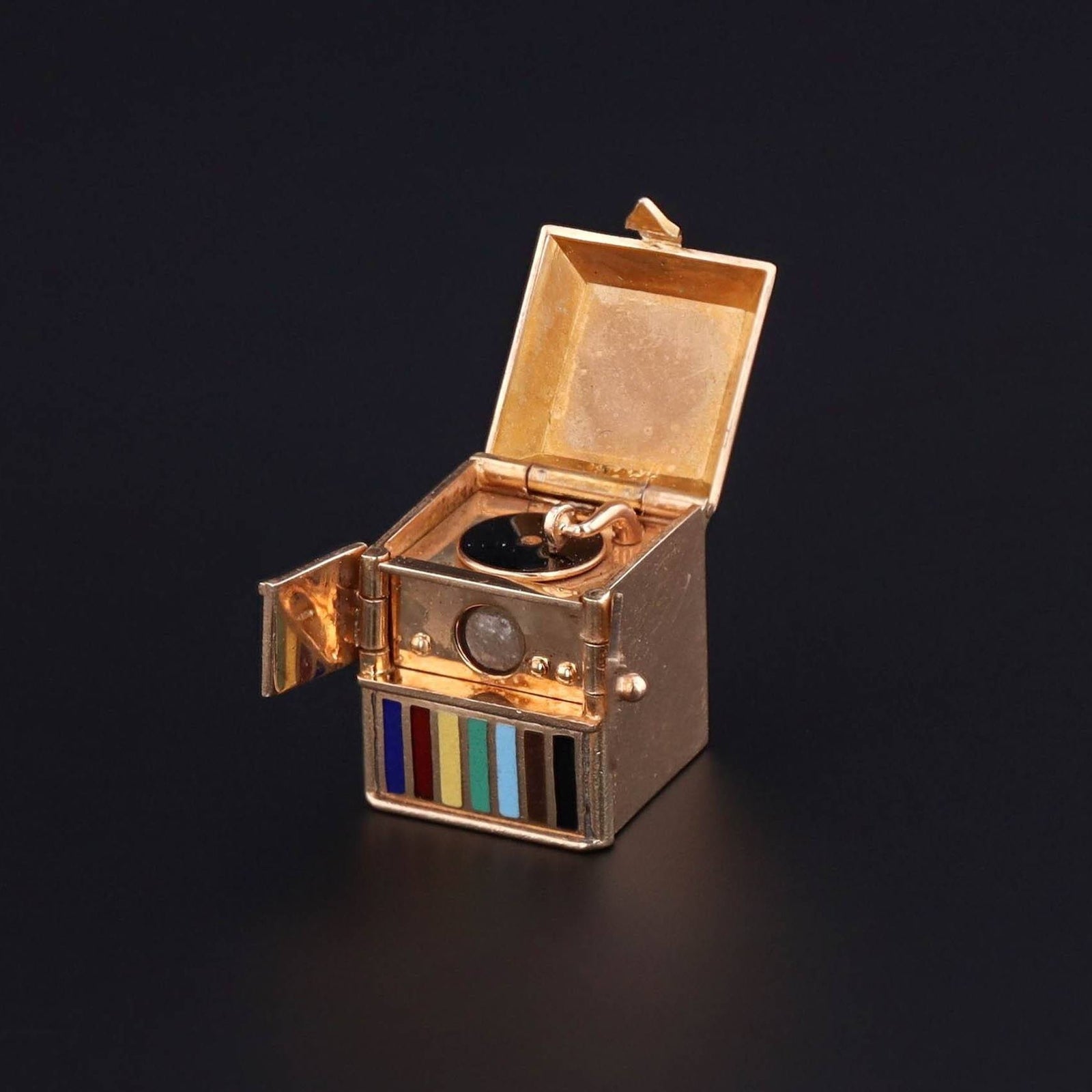 Vintage Stanhope Record Player Charm | 14k Gold Charm - Trademark Antiques