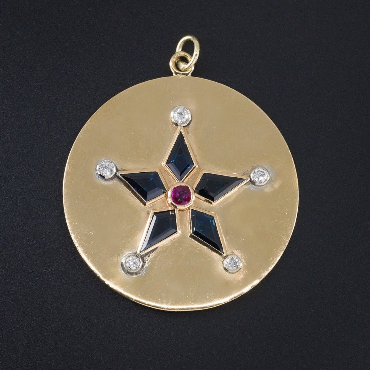 Vintage Star Pendant | 14k Gold Sapphire Ruby Diamond Star Pendant - Trademark Antiques