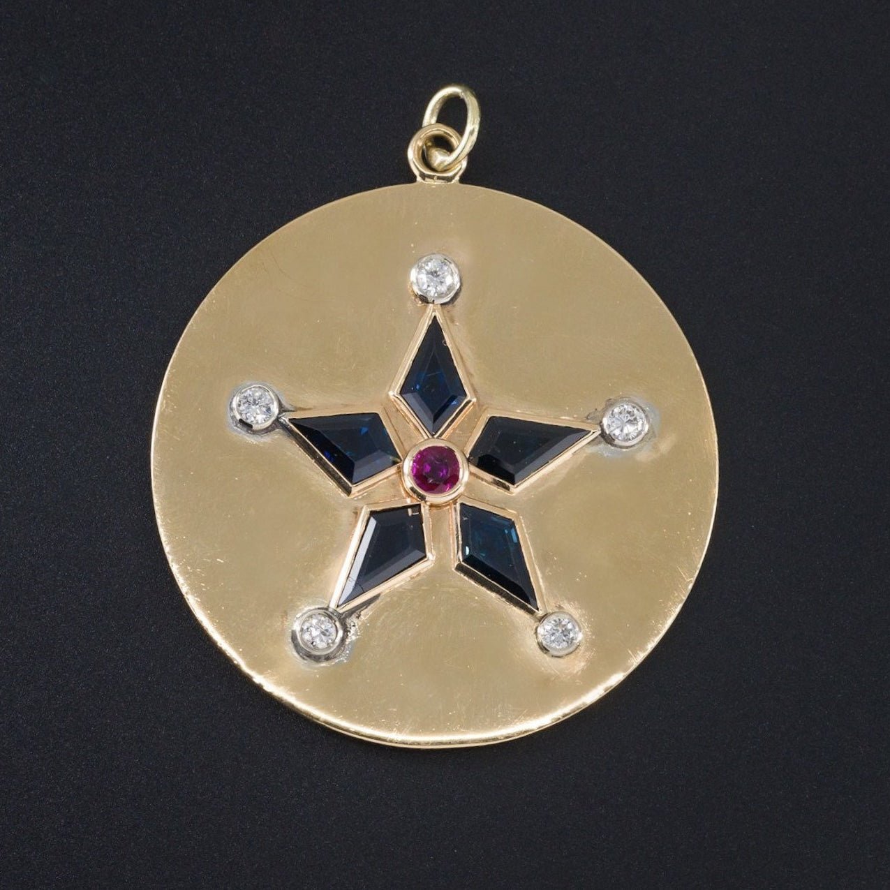 Vintage Star Pendant | 14k Gold Sapphire Ruby Diamond Star Pendant - Trademark Antiques