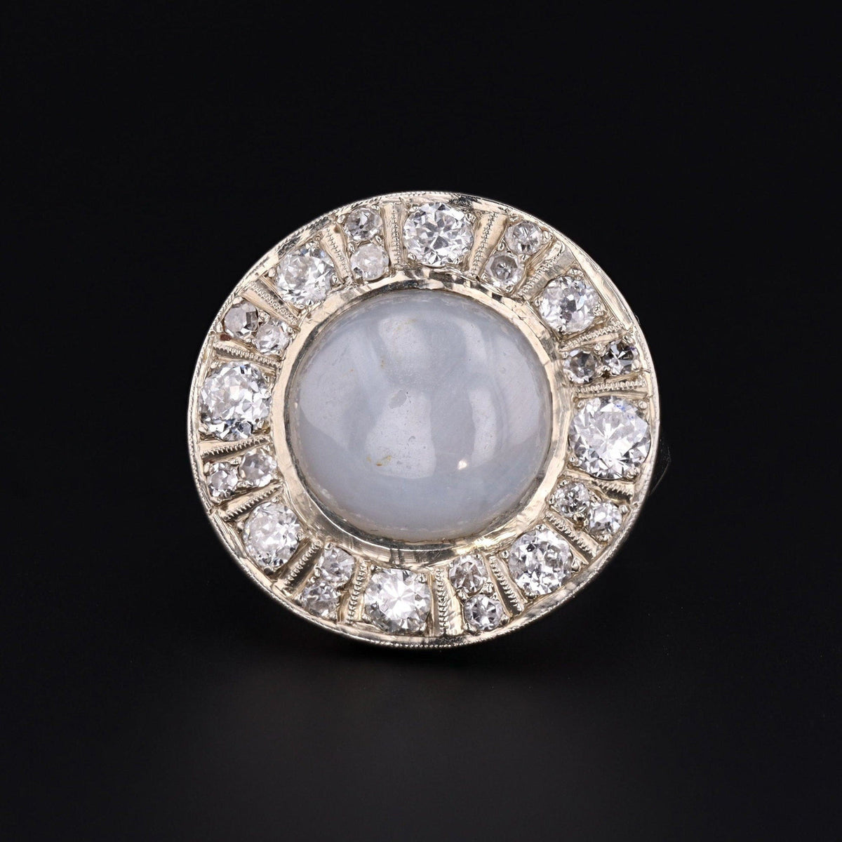 Vintage Star Sapphire and Diamond Halo Ring of 14k White Gold - Trademark Antiques