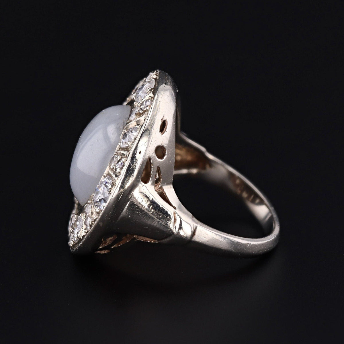 Vintage Star Sapphire and Diamond Halo Ring of 14k White Gold - Trademark Antiques