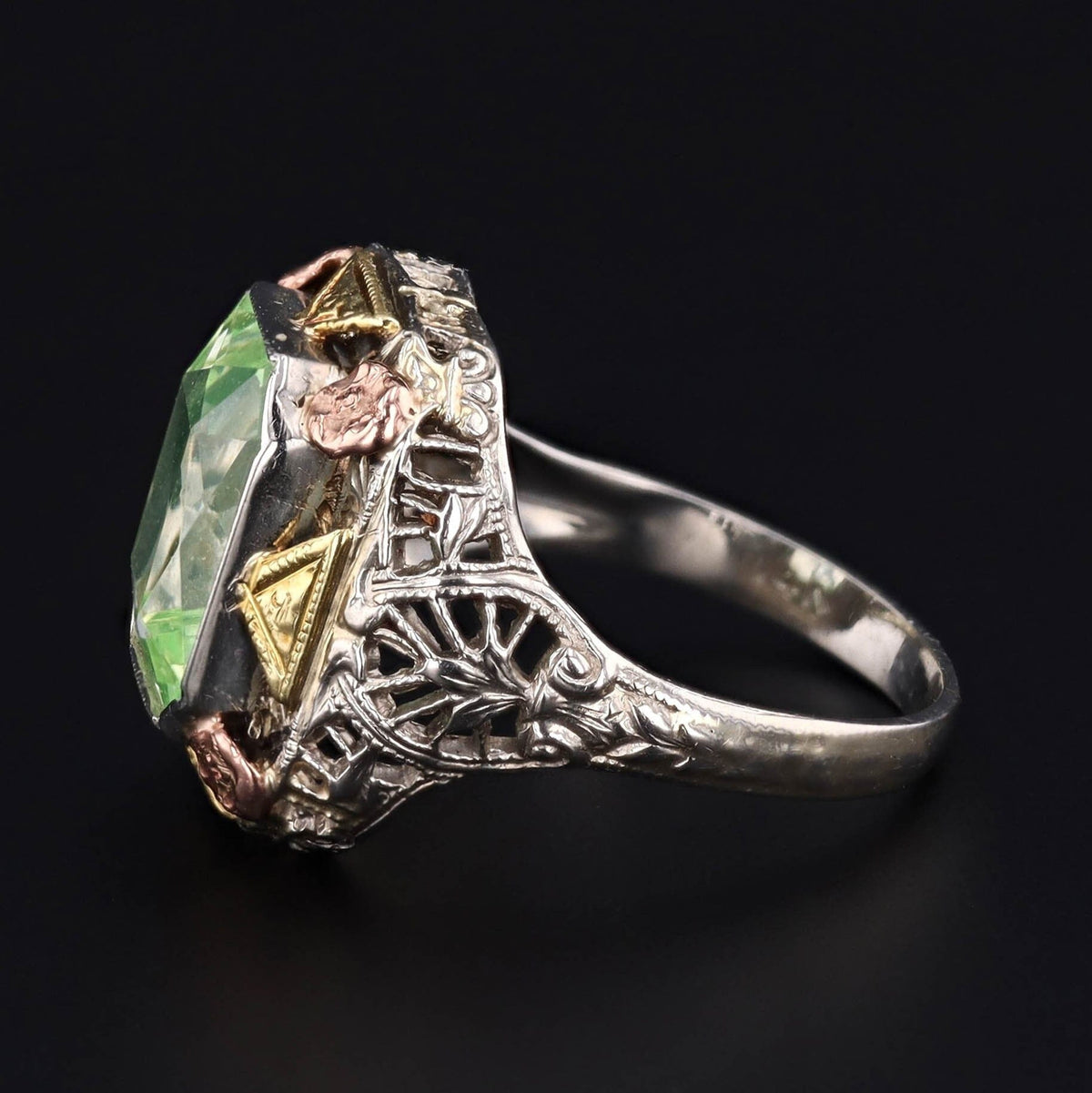 Vintage Synthetic Green Spinel Filigree Ring - Trademark Antiques