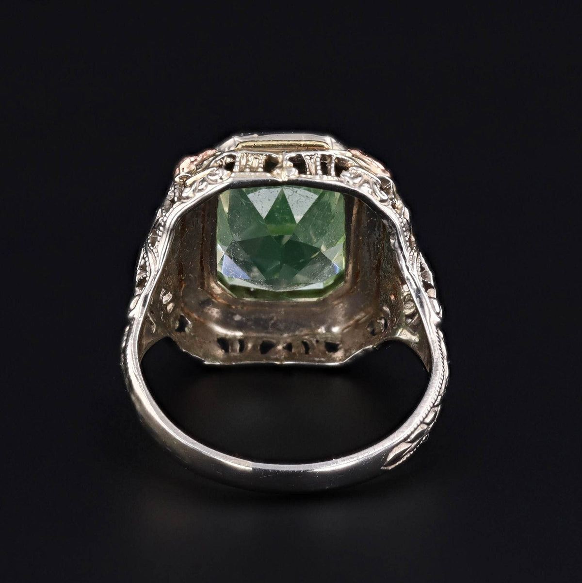 Vintage Synthetic Green Spinel Filigree Ring - Trademark Antiques