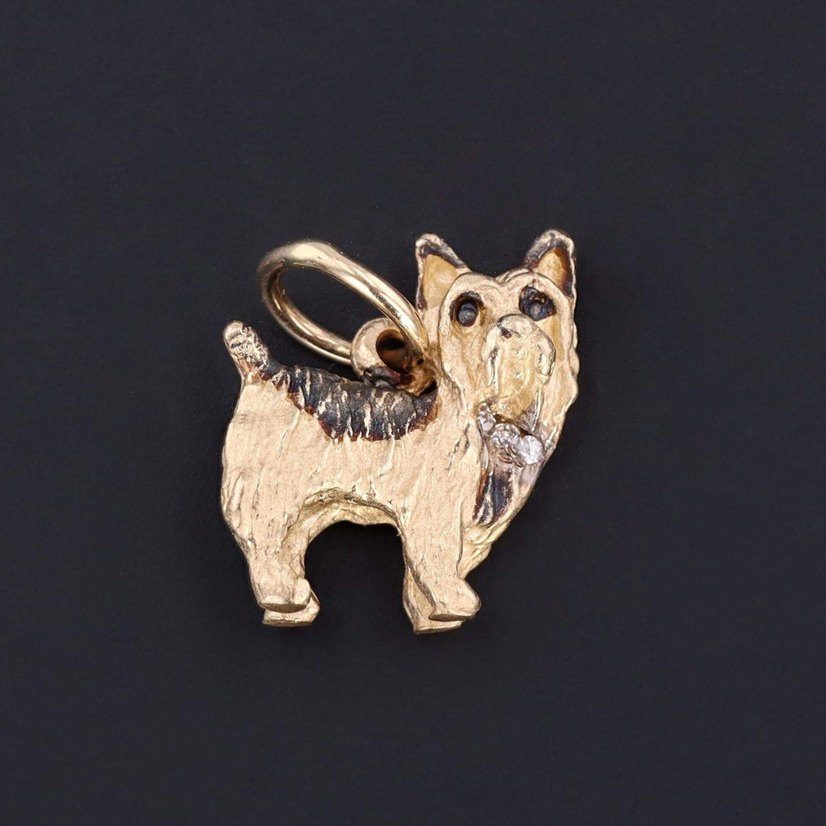Vintage Terrier Charm | Dog With Diamond Necklace Charm - Trademark Antiques