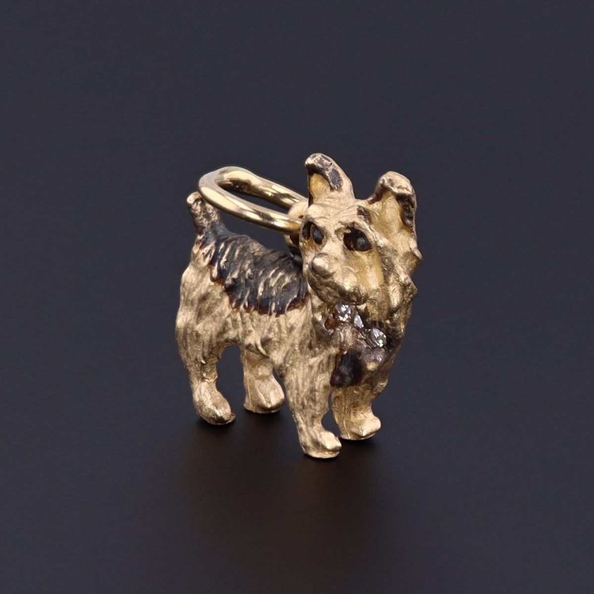 Vintage Terrier Charm | Dog With Diamond Necklace Charm - Trademark Antiques