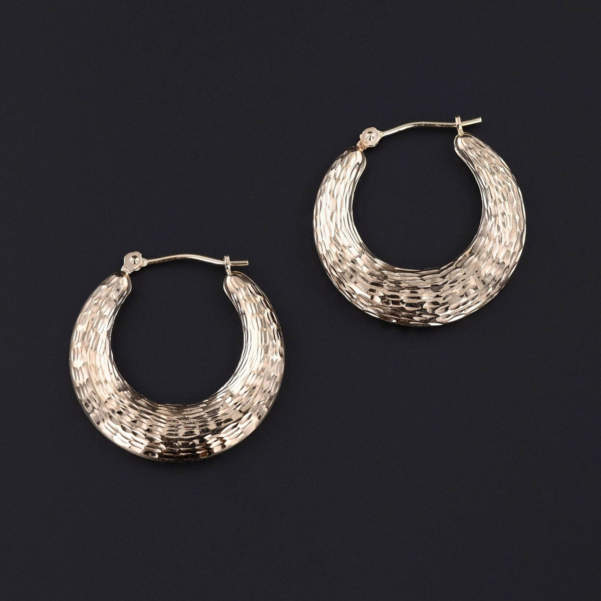 Vintage Textured Hoop Earrings of 14k Gold - Trademark Antiques