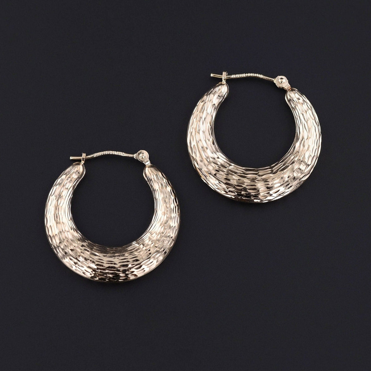 Vintage Textured Hoop Earrings of 14k Gold - Trademark Antiques