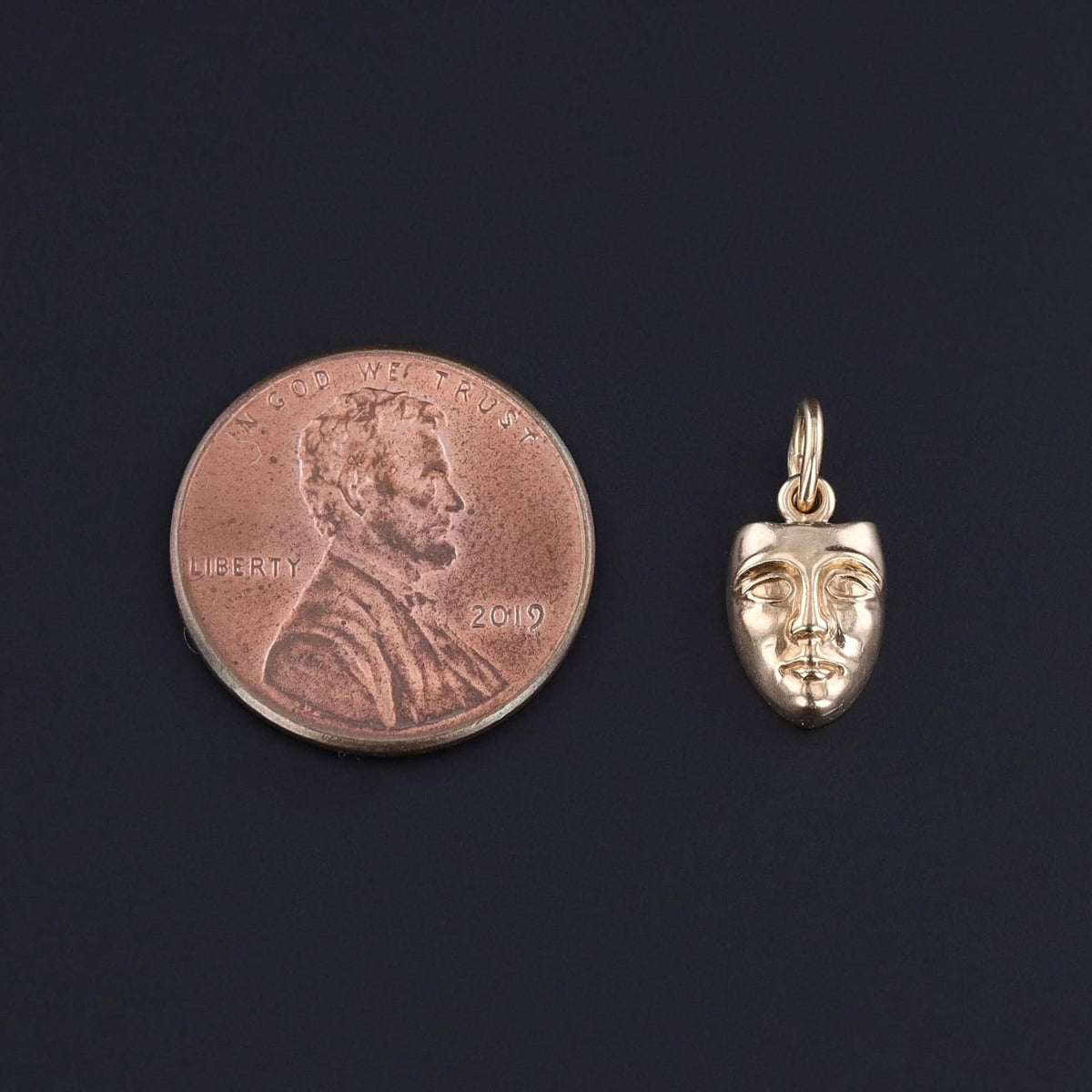 Vintage Theater Mask Charm of 14k Gold - Trademark Antiques