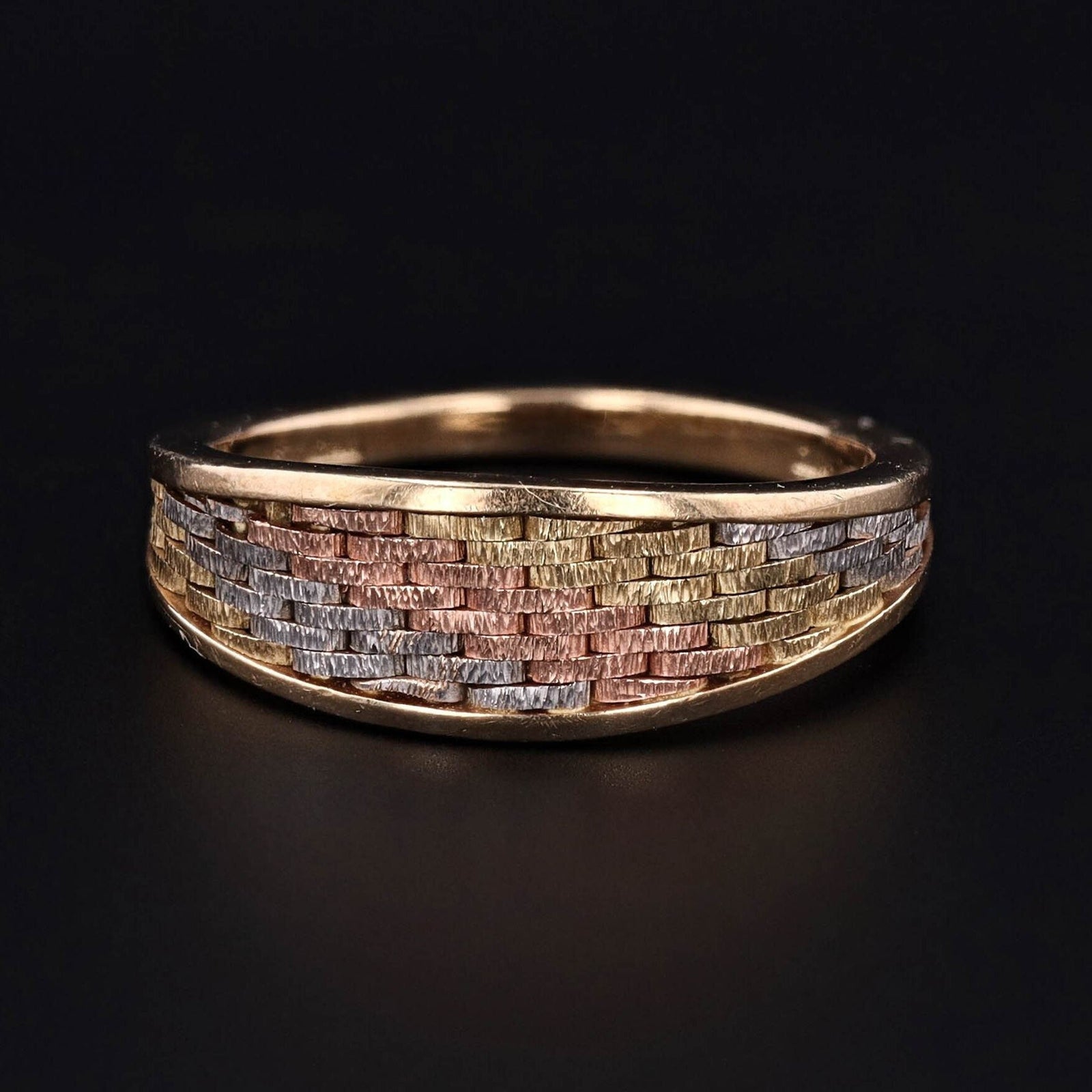 Vintage Tri Color 14k Rose White and Yellow Gold Band with Woven Design - Trademark Antiques