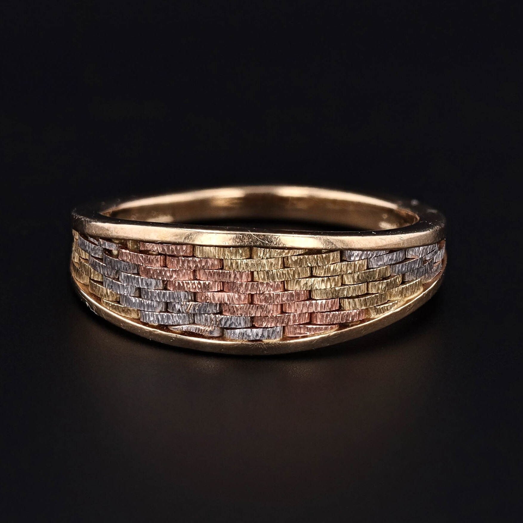 Vintage Tri Color 14k Rose White and Yellow Gold Band with Woven Design - Trademark Antiques