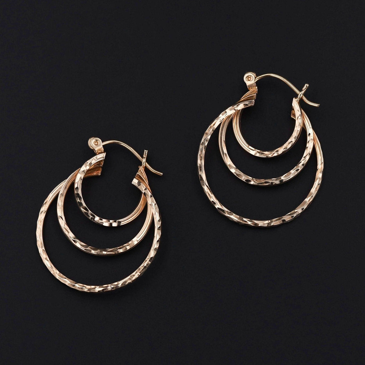 Vintage Triple Hoop Earrings of 10k Gold - Trademark Antiques