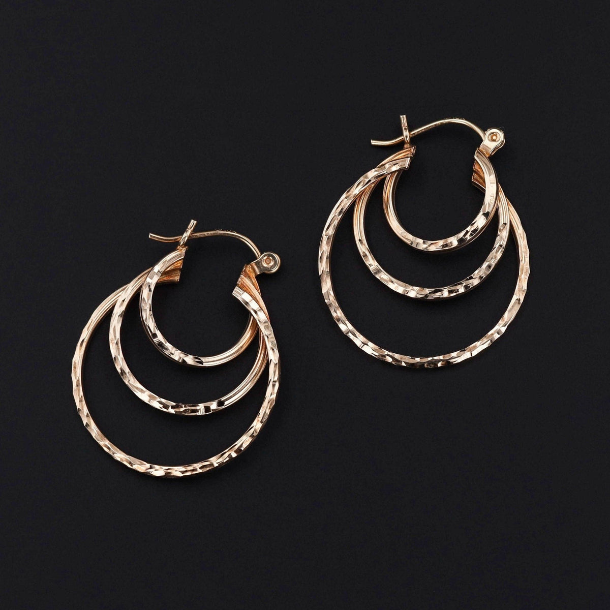 Vintage Triple Hoop Earrings of 10k Gold - Trademark Antiques