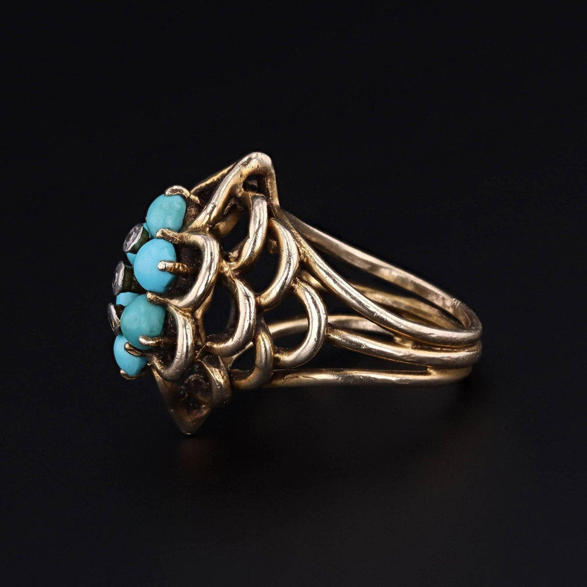 Vintage Turquoise and Diamond Ring of 14k Gold - Trademark Antiques