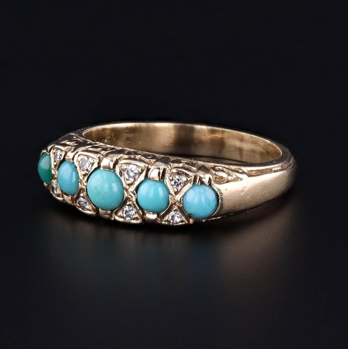 Vintage Turquoise and Diamond Ring of 14k Gold - Trademark Antiques