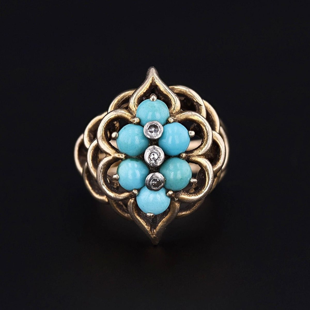 Vintage Turquoise and Diamond Ring of 14k Gold - Trademark Antiques