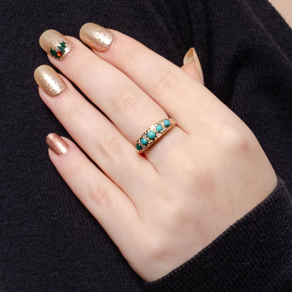 Vintage Turquoise and Diamond Ring of 14k Gold - Trademark Antiques