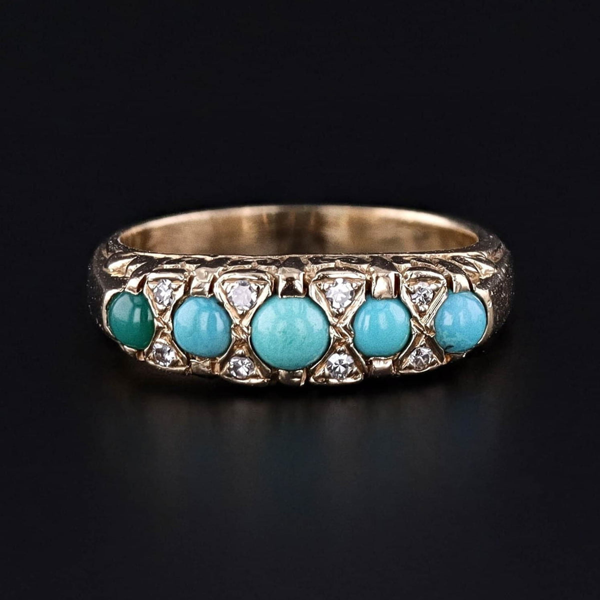 Vintage Turquoise and Diamond Ring of 14k Gold - Trademark Antiques