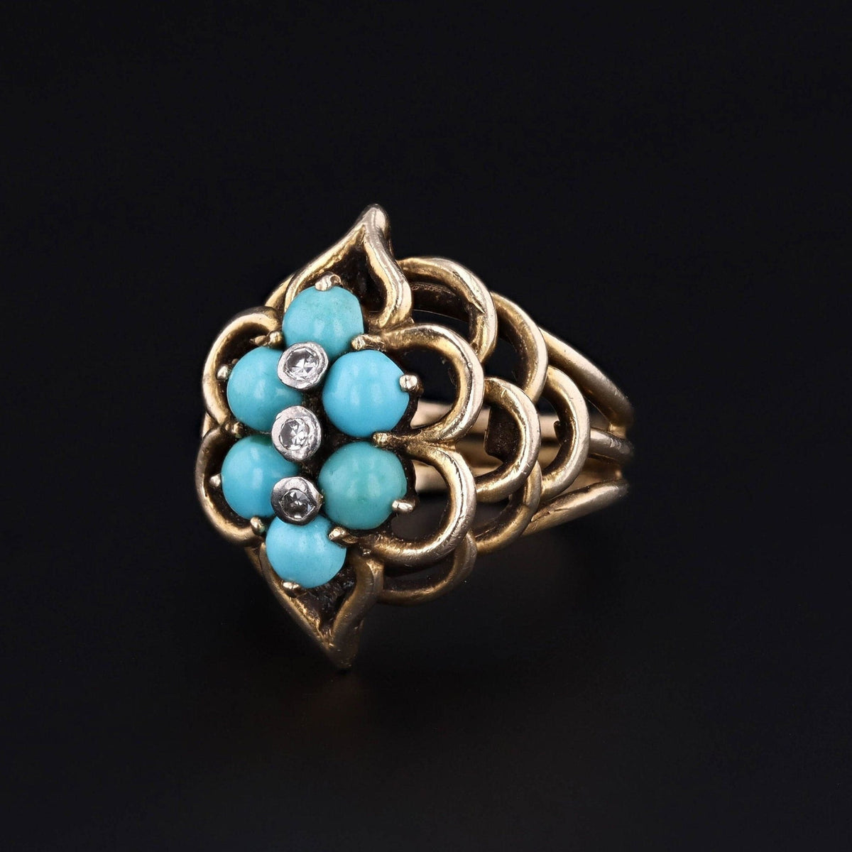Vintage Turquoise and Diamond Ring of 14k Gold - Trademark Antiques