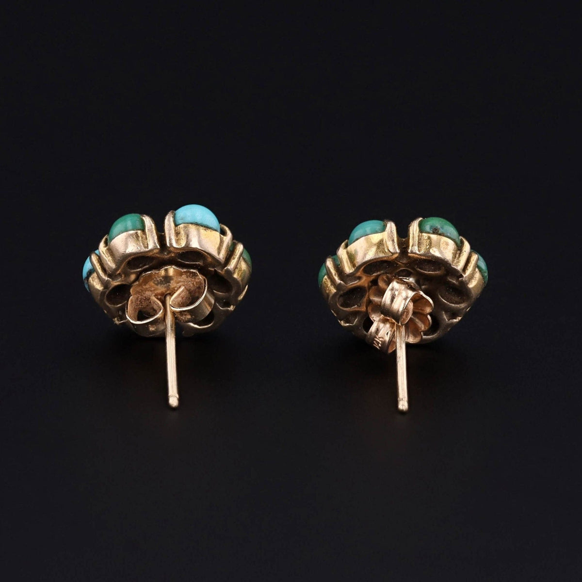 Vintage Turquoise and Pearl Flower Earrings of 10k Gold - Trademark Antiques