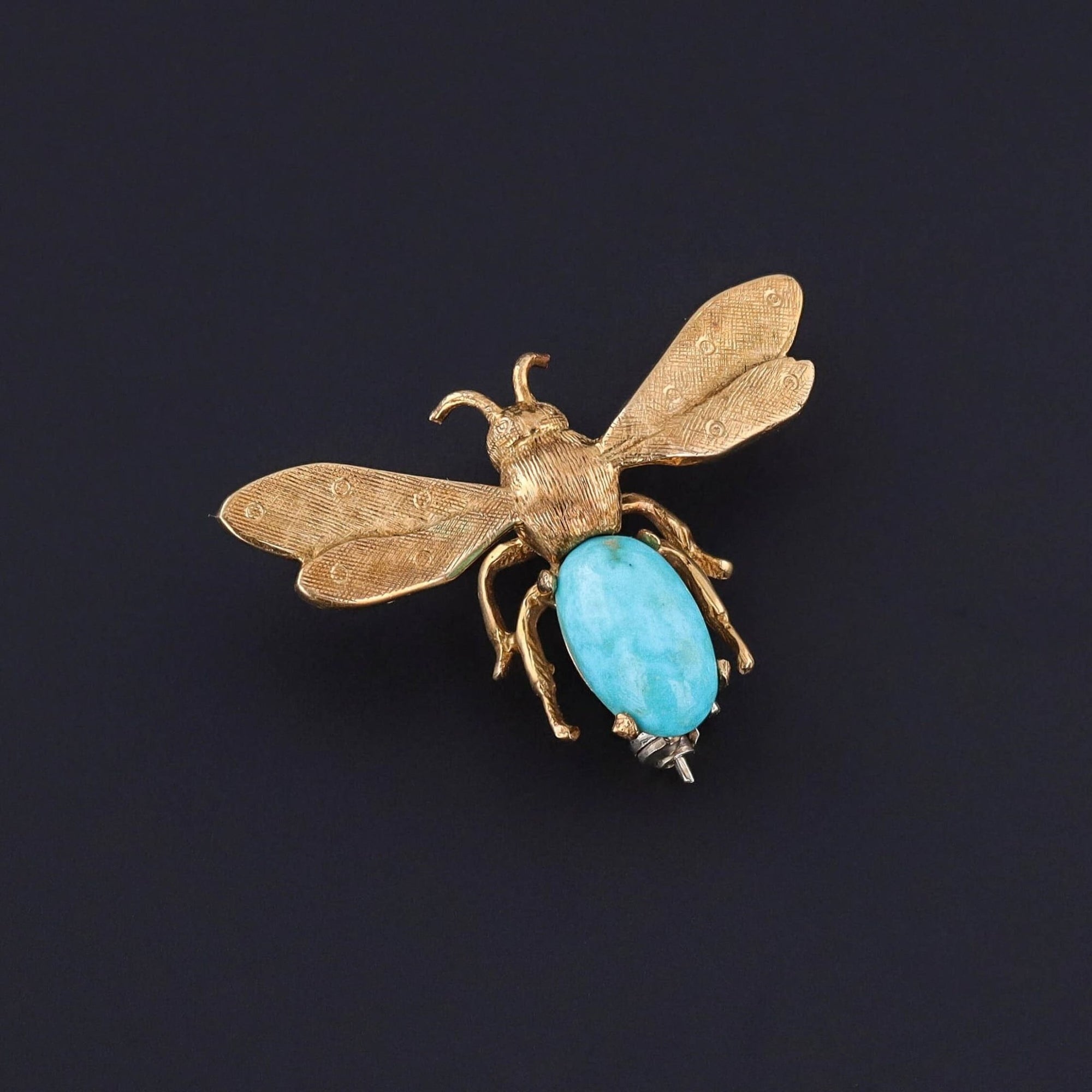 Vintage Turquoise Bee or Insect Brooch of 18k Gold - Trademark Antiques