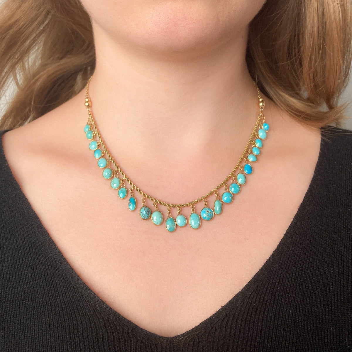 Vintage Turquoise Conversion Necklace of Gold - Trademark Antiques