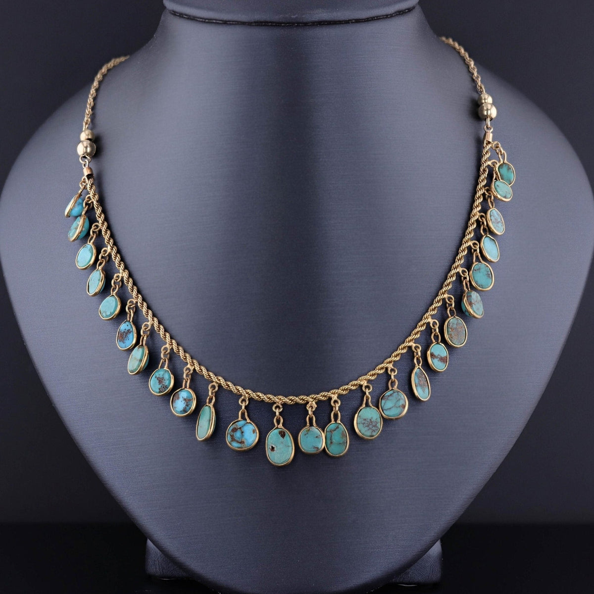 Vintage Turquoise Conversion Necklace of Gold - Trademark Antiques