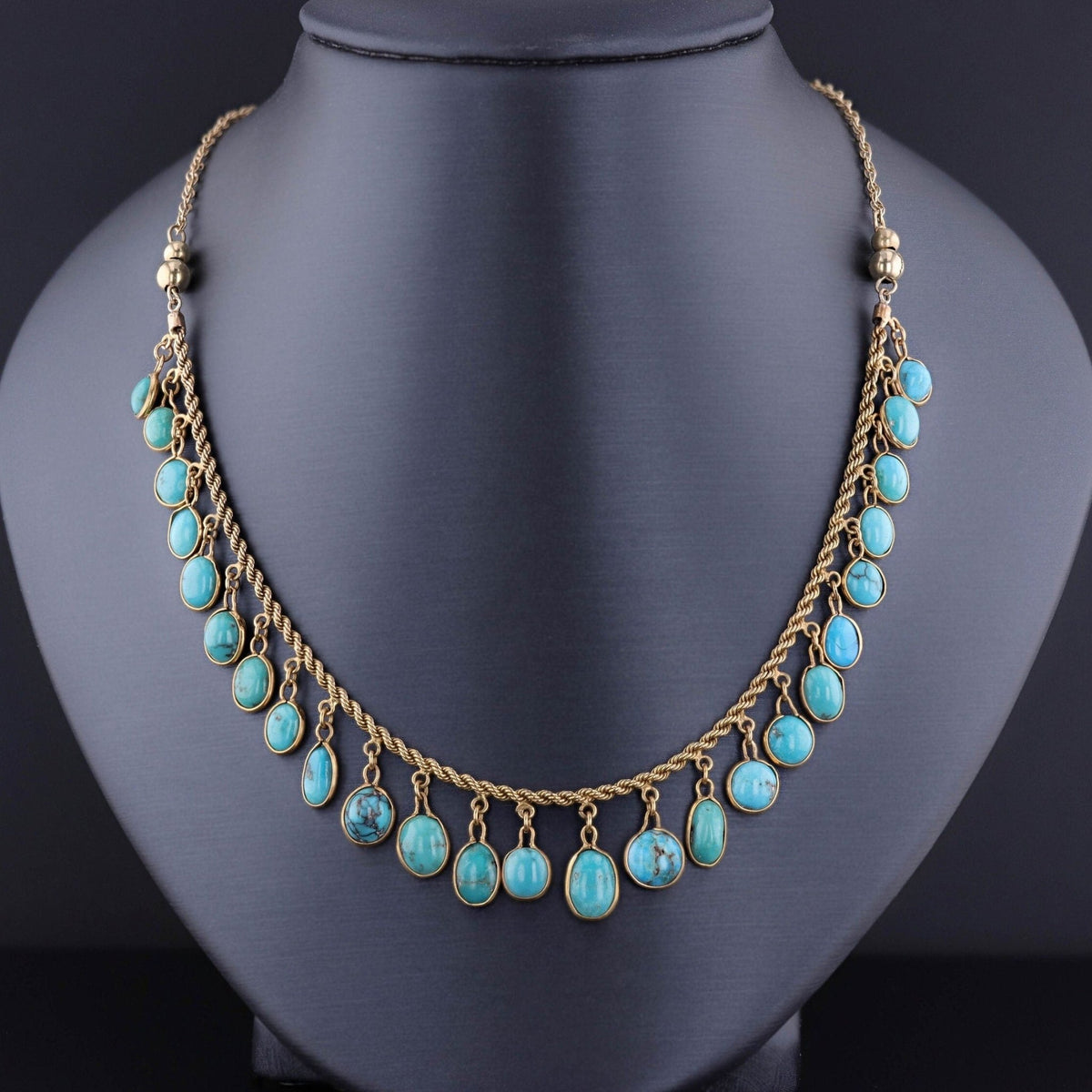 Vintage Turquoise Conversion Necklace of Gold - Trademark Antiques
