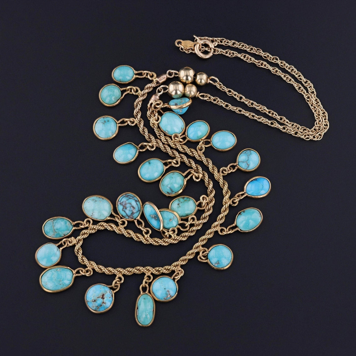 Vintage Turquoise Conversion Necklace of Gold - Trademark Antiques