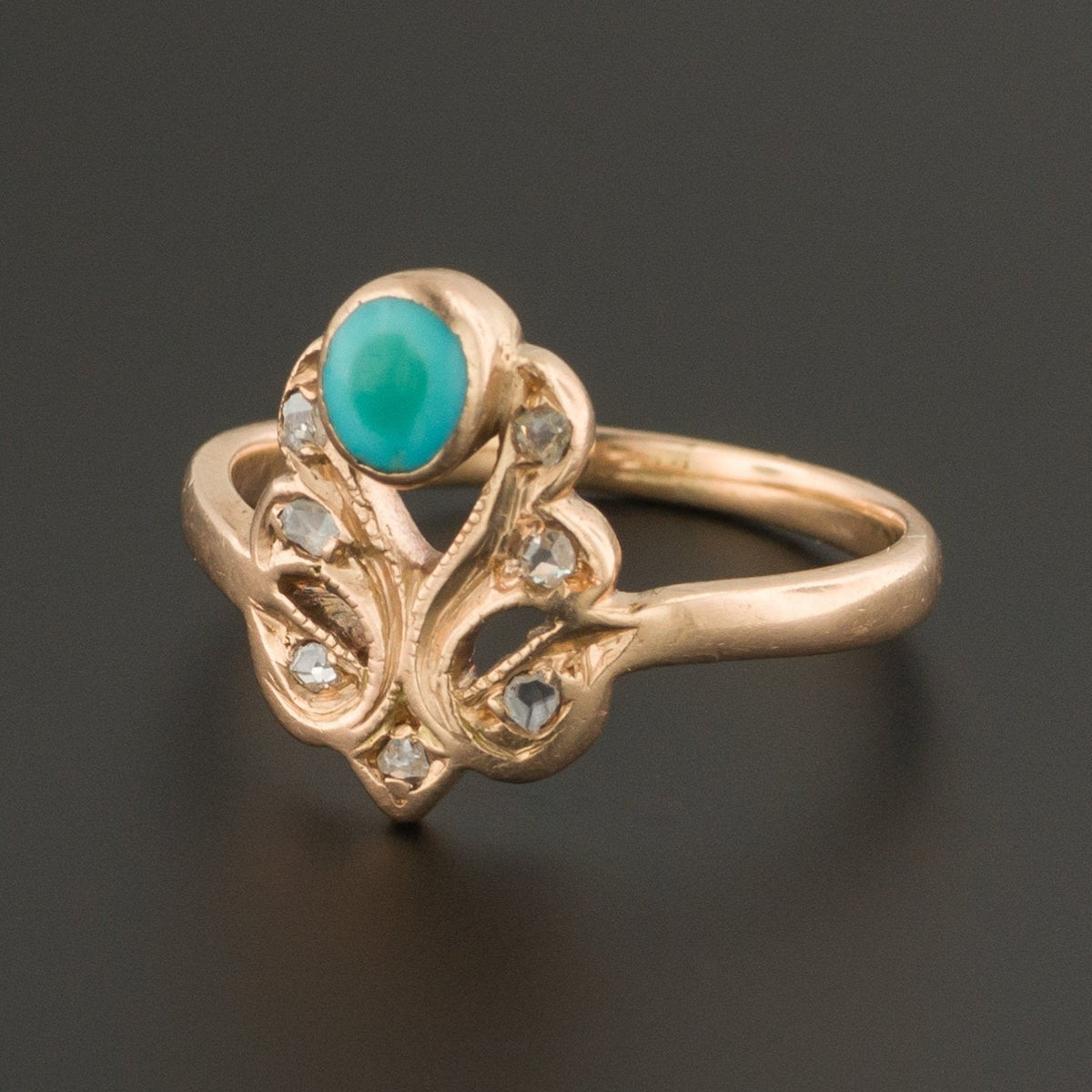 Vintage Turquoise &amp; Diamond Ring | 14k Gold Ring - Trademark Antiques