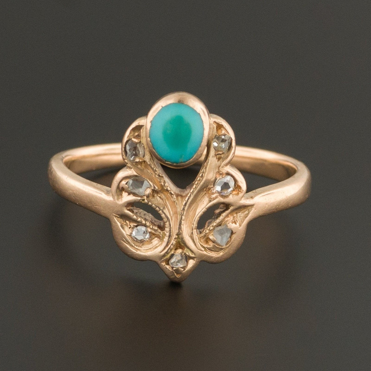 Vintage Turquoise &amp; Diamond Ring | 14k Gold Ring - Trademark Antiques