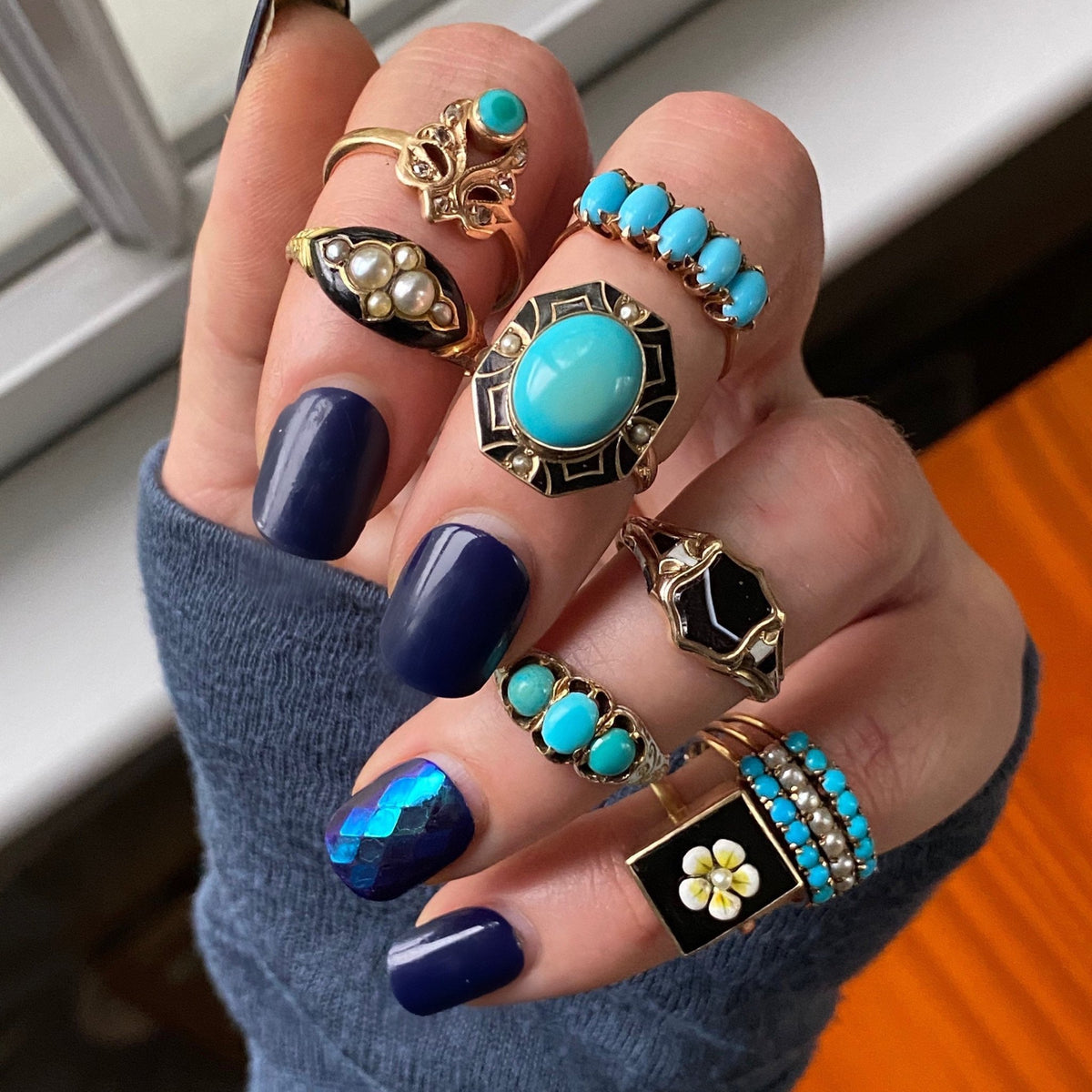 Vintage Turquoise &amp; Diamond Ring | 14k Gold Ring - Trademark Antiques
