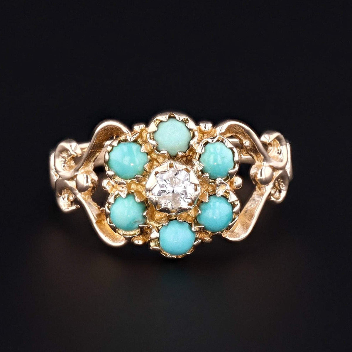 Vintage Turquoise &amp; Diamond Ring | 9ct Gold Ring - Trademark Antiques