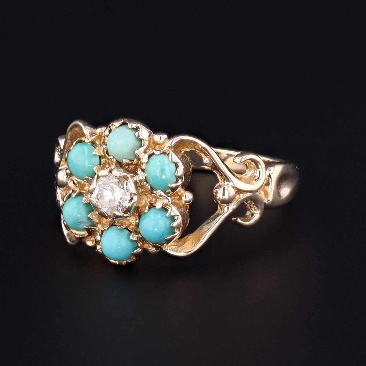 Vintage Turquoise &amp; Diamond Ring | 9ct Gold Ring - Trademark Antiques