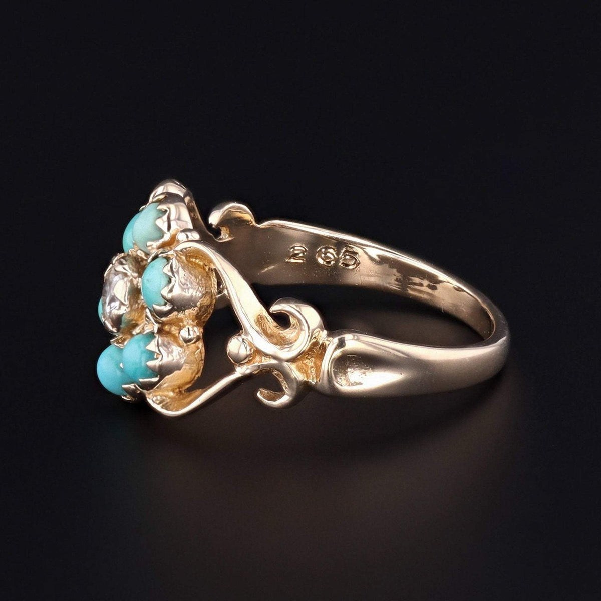 Vintage Turquoise &amp; Diamond Ring | 9ct Gold Ring - Trademark Antiques