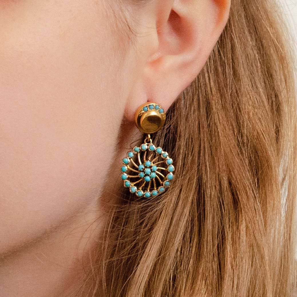 Vintage Turquoise Earrings of 19k Gold - Trademark Antiques