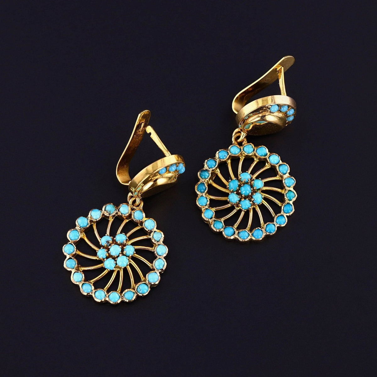 Vintage Turquoise Earrings of 19k Gold - Trademark Antiques