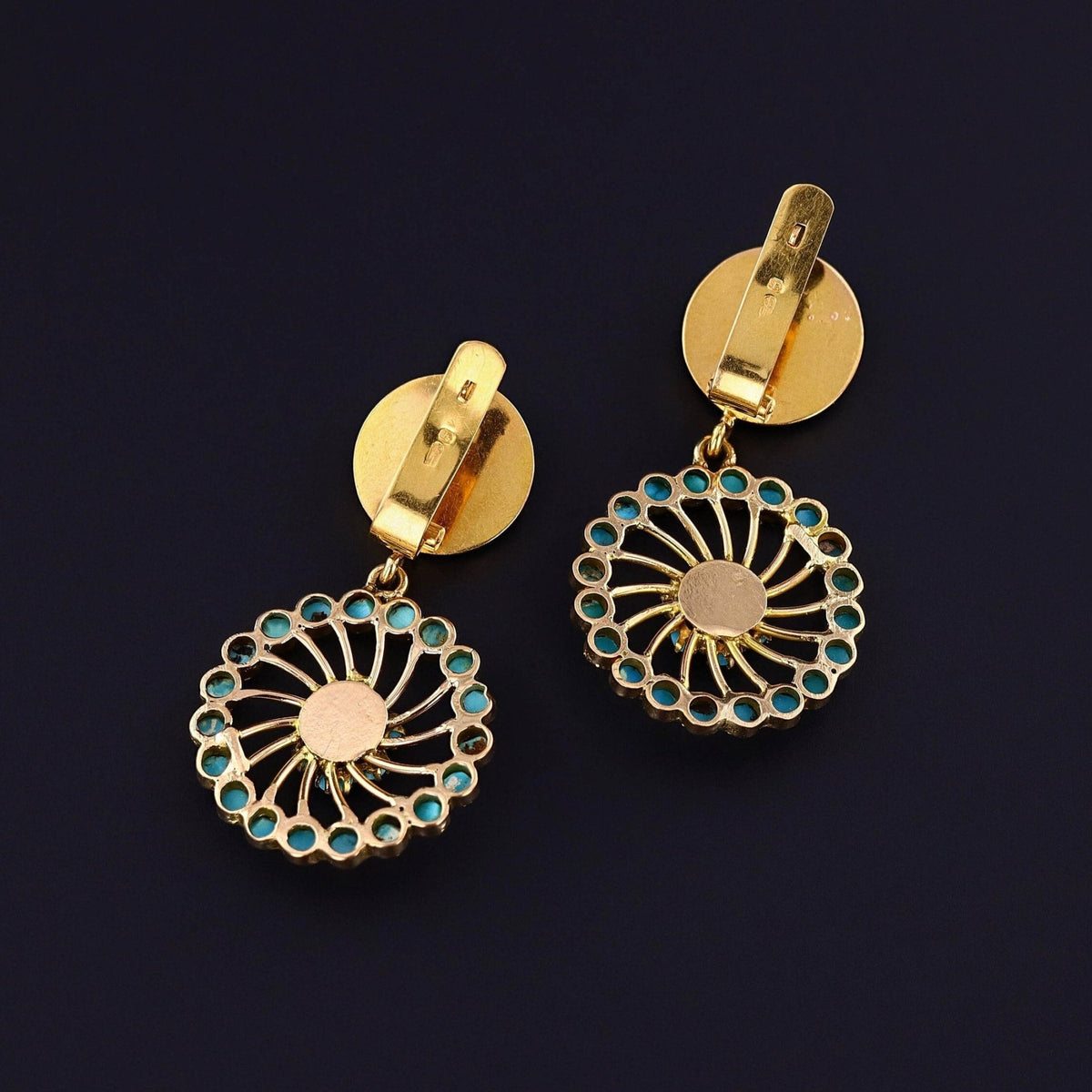 Vintage Turquoise Earrings of 19k Gold - Trademark Antiques