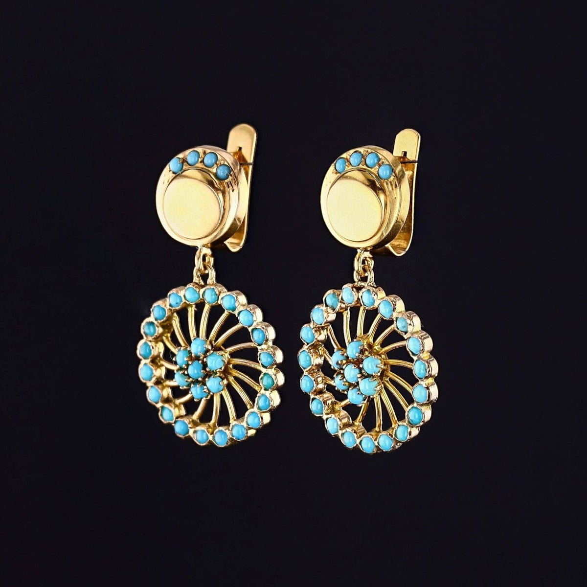 Vintage Turquoise Earrings of 19k Gold - Trademark Antiques